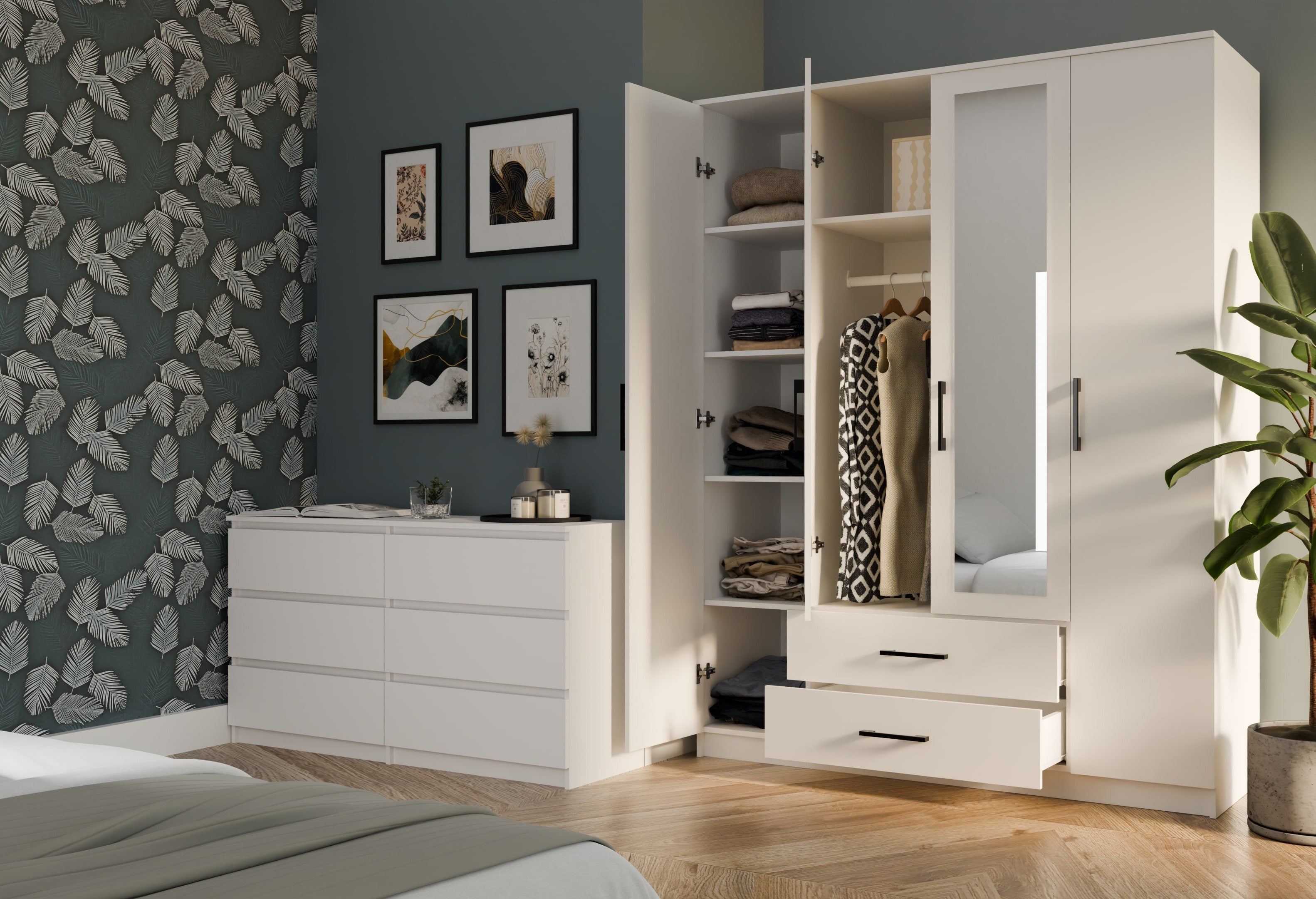 SZAFA ROMANA 160 LUSTRO 2 SZUFLADY 160CM BIEL