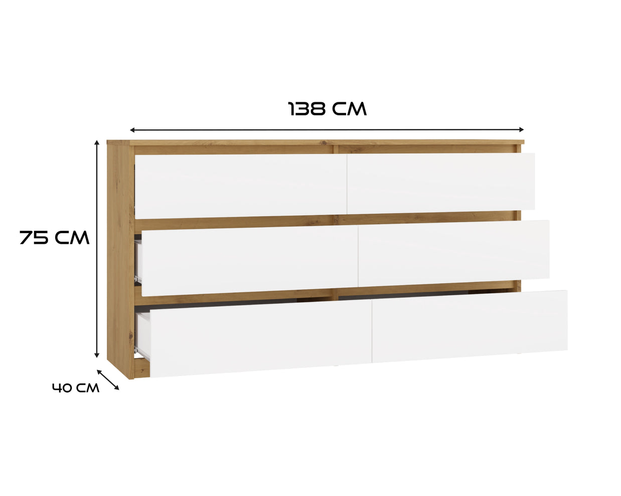 KOMODA MALWA M6 140 DĄB ARTISAN / BIAŁY
