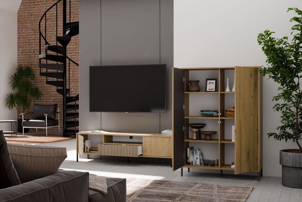 WITRYNA KAMARO 2DD SLIM/GŁ DĄB ARTISAN LAMELE FRONT RYFLOWANY + GŁADKI