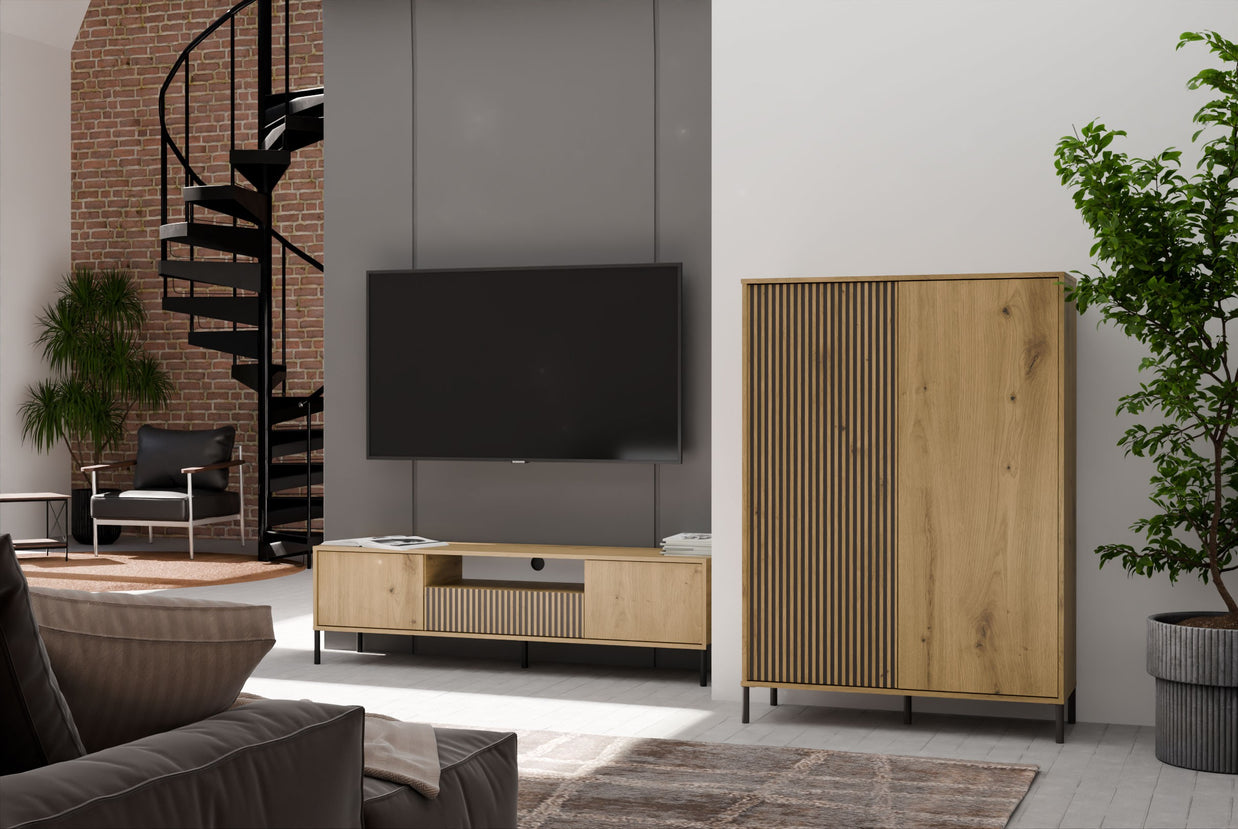 WITRYNA KAMARO 2DD SLIM/GŁ DĄB ARTISAN LAMELE FRONT RYFLOWANY + GŁADKI
