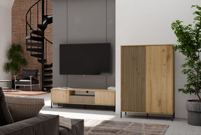 WITRYNA KAMARO 2DD SLIM/GŁ DĄB ARTISAN LAMELE FRONT RYFLOWANY + GŁADKI