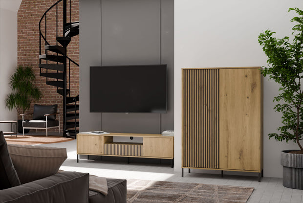 WITRYNA KAMARO 2DD SLIM/GŁ DĄB ARTISAN LAMELE FRONT RYFLOWANY + GŁADKI