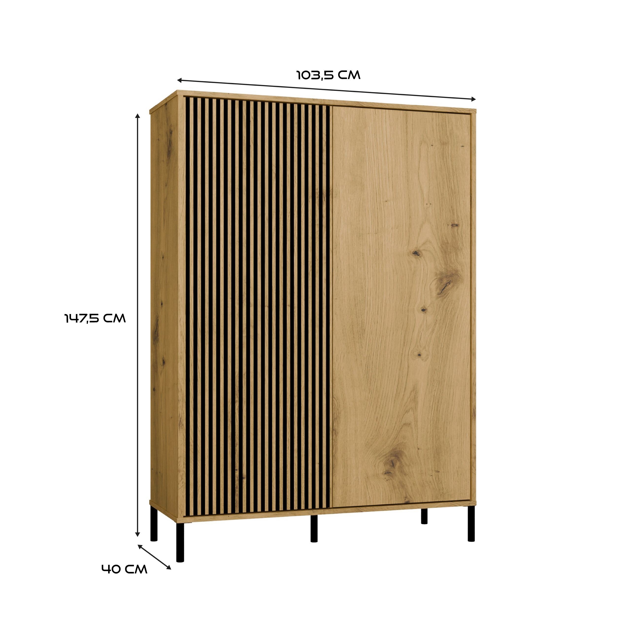 WITRYNA KAMARO 2DD SLIM/GŁ DĄB ARTISAN LAMELE FRONT RYFLOWANY + GŁADKI