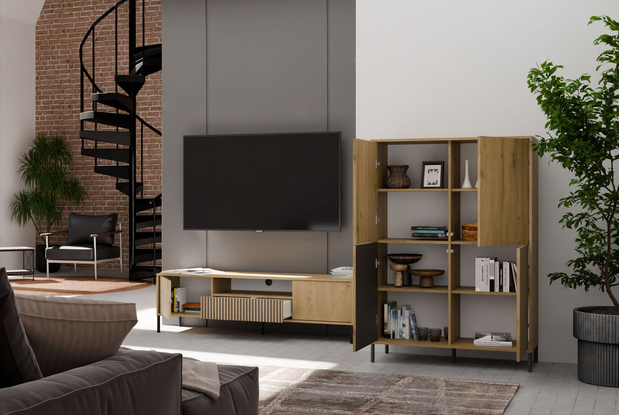WITRYNA KAMARO 4DK SLIM/GŁ DĄB ARTISAN LAMELE FRONT RYFLOWANY + GŁADKI