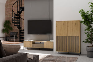 WITRYNA KAMARO 4DK SLIM/GŁ DĄB ARTISAN LAMELE FRONT RYFLOWANY + GŁADKI