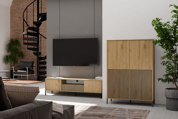 WITRYNA KAMARO 4DK SLIM/GŁ DĄB ARTISAN LAMELE FRONT RYFLOWANY + GŁADKI