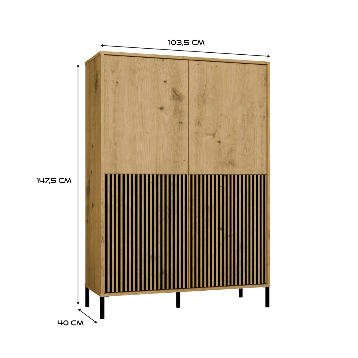 WITRYNA KAMARO 4DK SLIM/GŁ DĄB ARTISAN LAMELE FRONT RYFLOWANY + GŁADKI