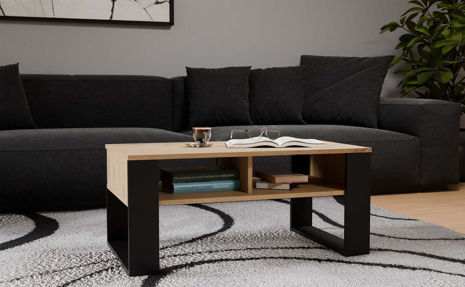 STOLIK KAWOWY ŁAWA MODERN 2P DĄB ARTISAN CZARNY