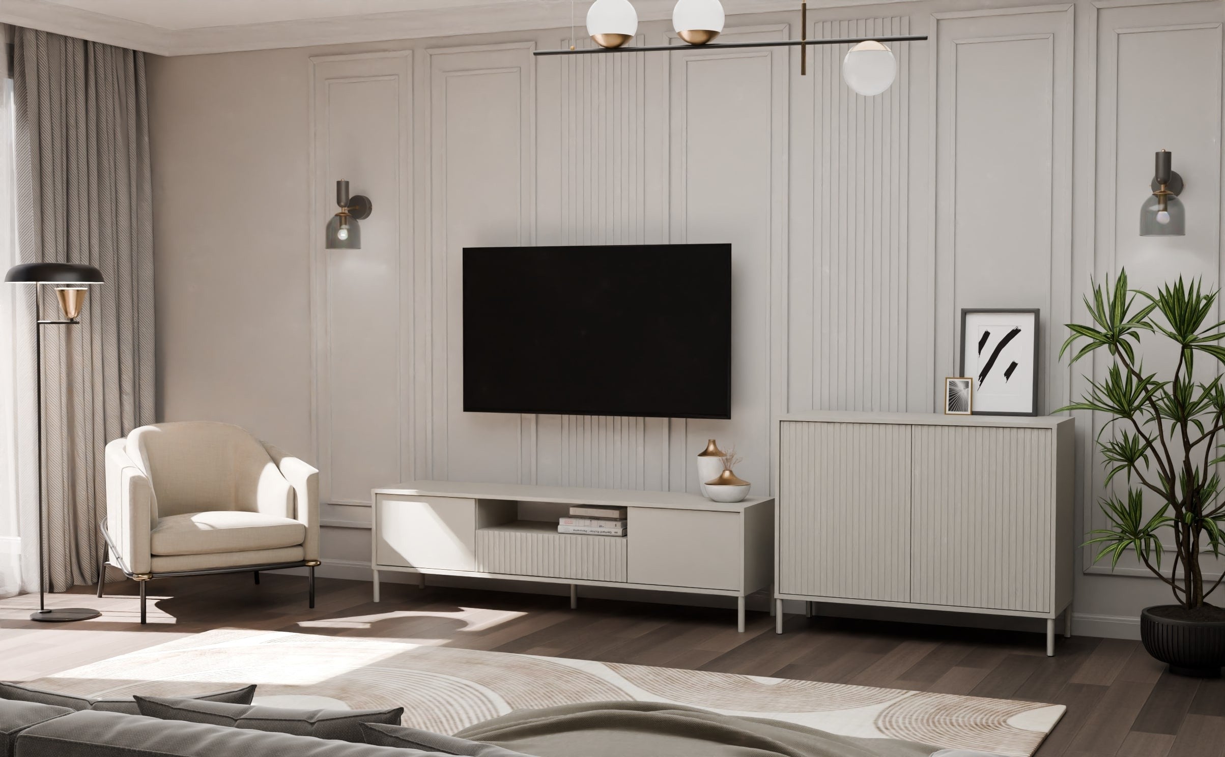 KOMODA KAMARO 2D SLIM KASZMIR LAMELE FRONT RYFLOWANY
