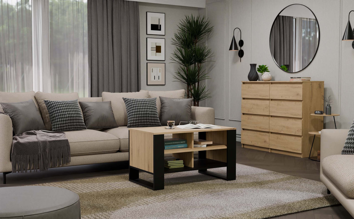 STOLIK KAWOWY ŁAWA MODERN 4P DĄB ARTISAN CZERŃ