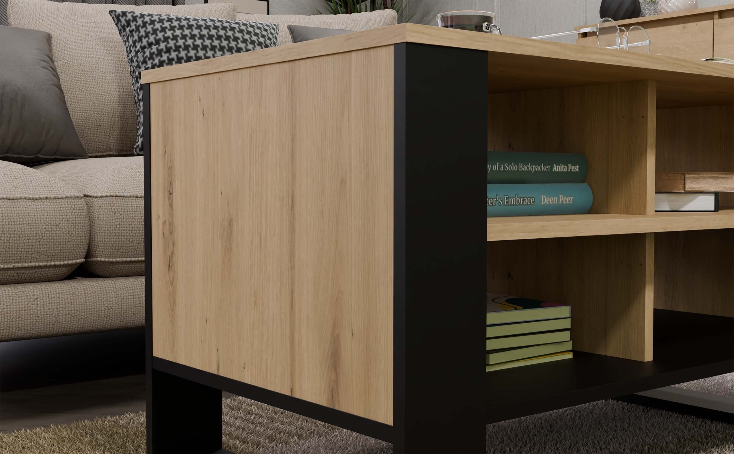 STOLIK KAWOWY ŁAWA MODERN 4P DĄB ARTISAN CZERŃ