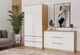 KOMODA 2D3S 120 DRZWI SZUFLADY DĄB ARTISAN BIAŁY