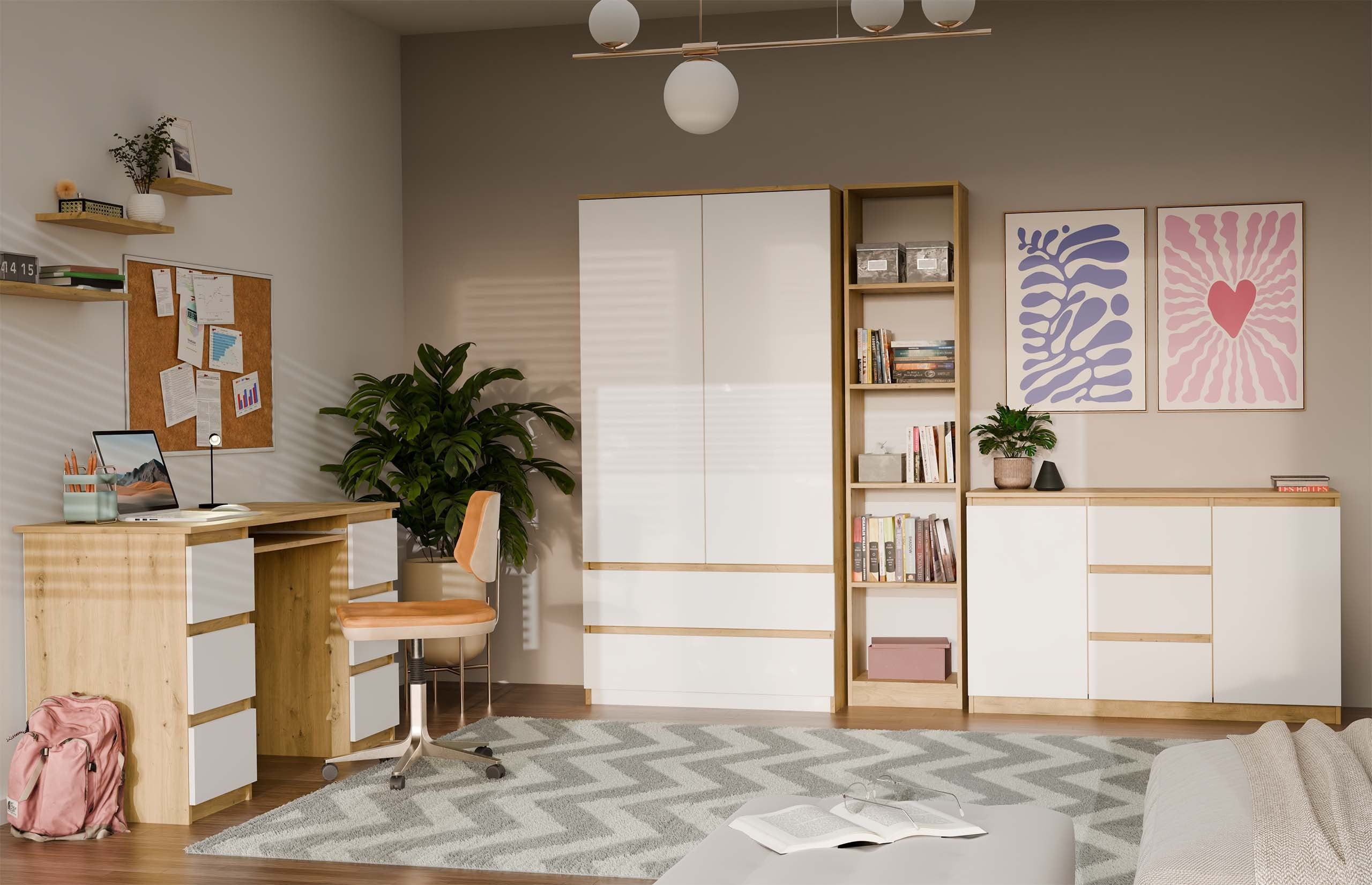 KOMODA 2D3S 120 DRZWI SZUFLADY DĄB ARTISAN BIAŁY