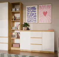 KOMODA 2D3S 120 DRZWI SZUFLADY DĄB ARTISAN BIAŁY