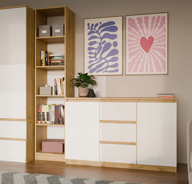 KOMODA 2D3S 120 DRZWI SZUFLADY DĄB ARTISAN BIAŁY