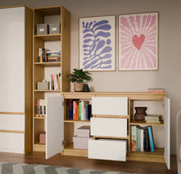KOMODA 2D3S 120 DRZWI SZUFLADY DĄB ARTISAN BIAŁY