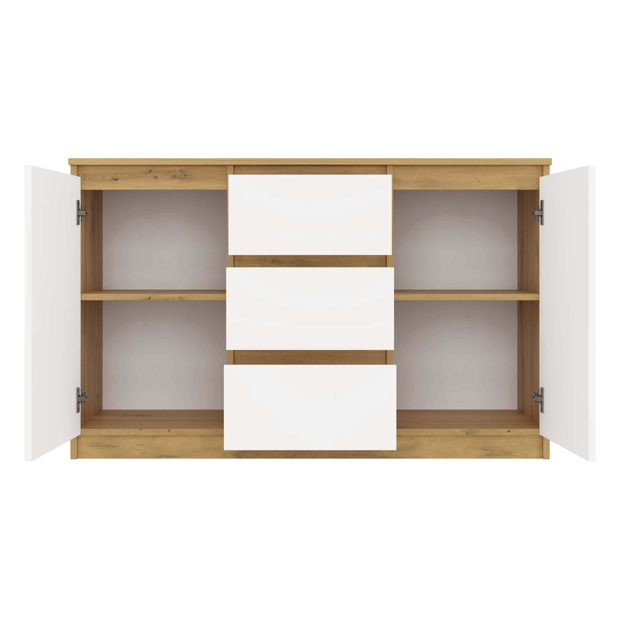 KOMODA 2D3S 120 DRZWI SZUFLADY DĄB ARTISAN BIAŁY
