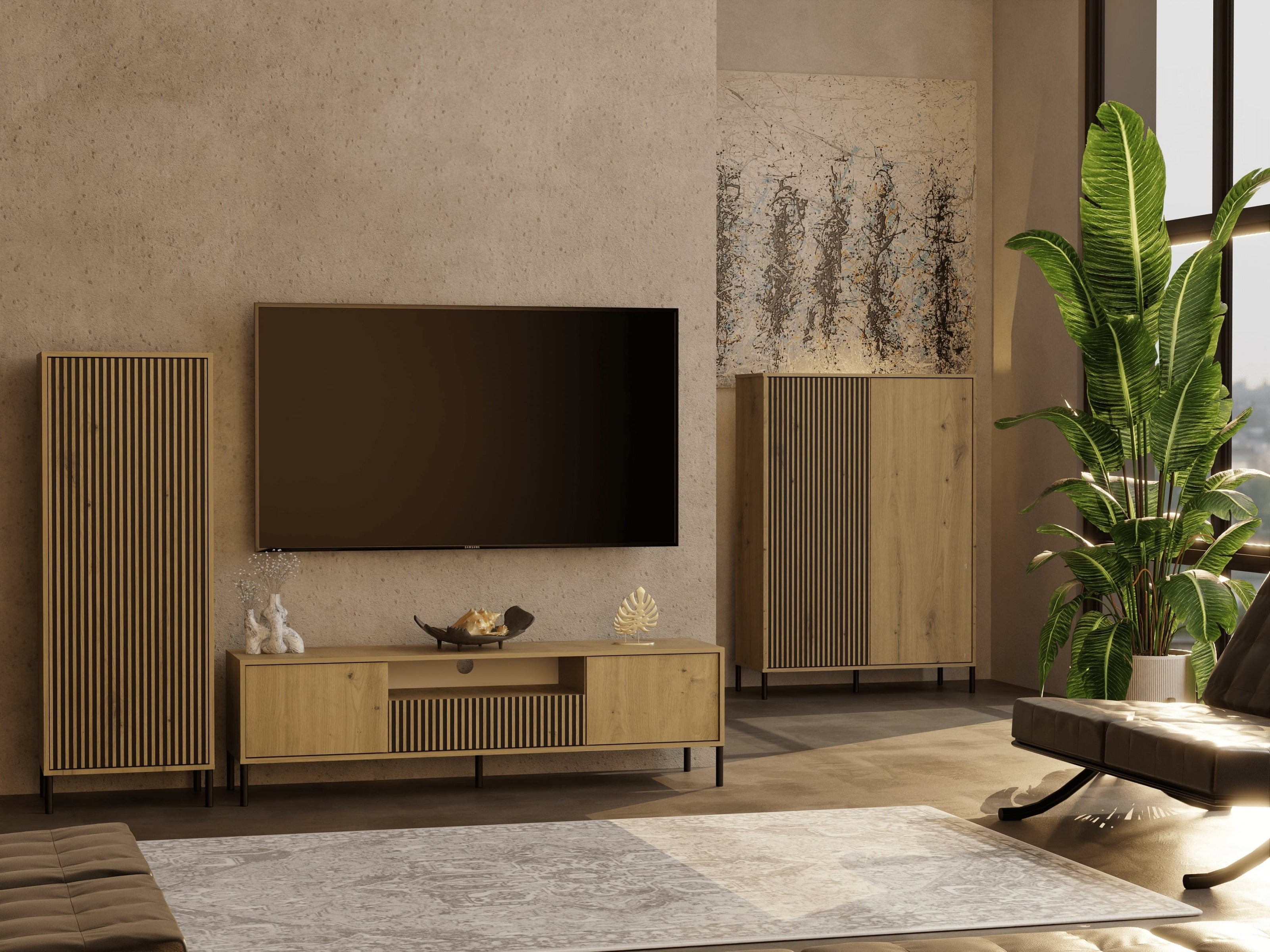 WITRYNA KAMARO 2DD SLIM/GŁ DĄB ARTISAN LAMELE FRONT RYFLOWANY + GŁADKI