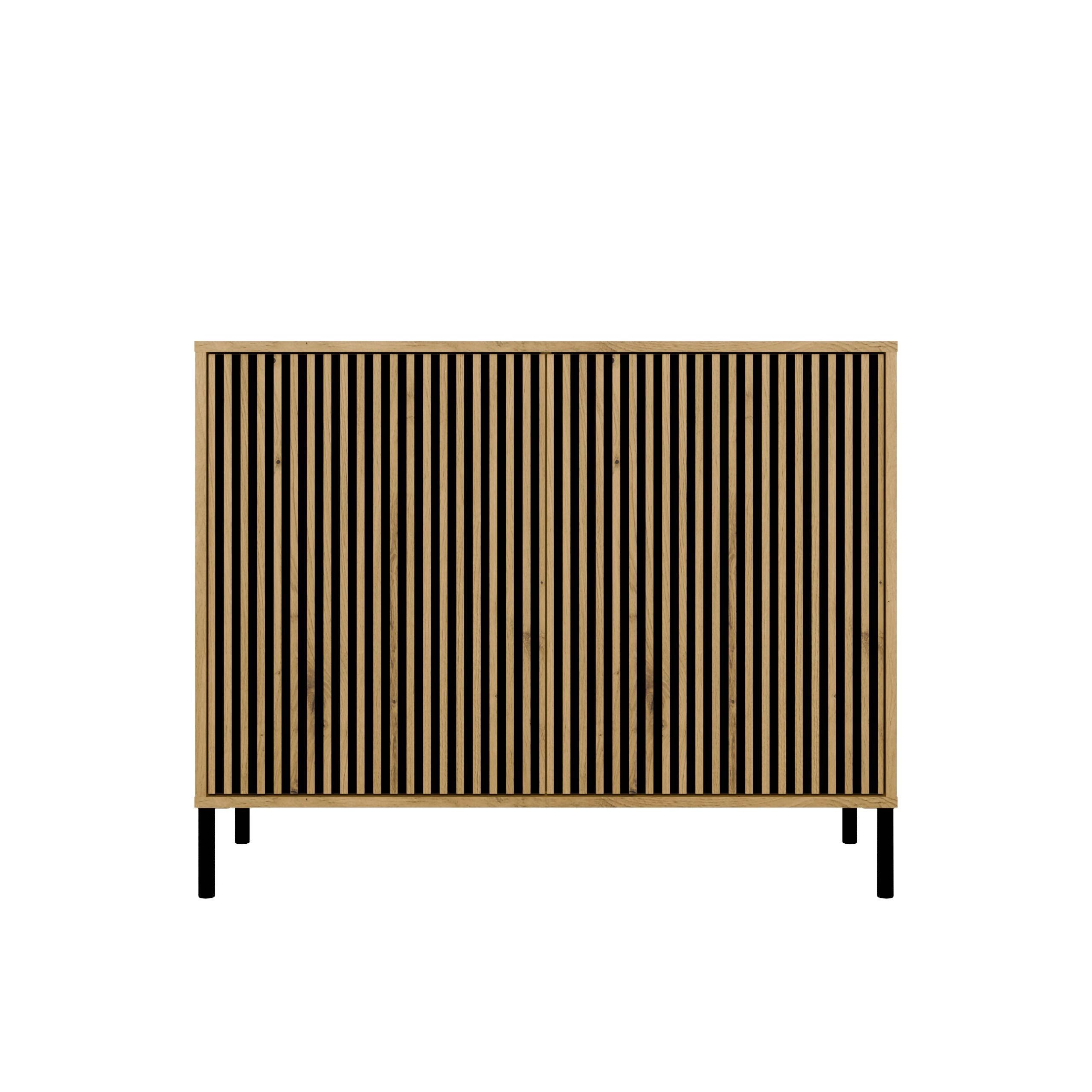 KOMODA KAMARO 2D SLIM DĄB ARTISAN LAMELE FRONT RYFLOWANY