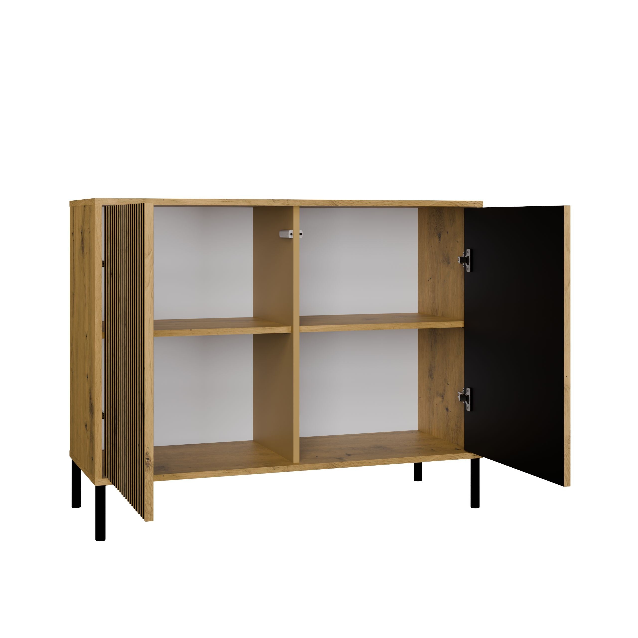 KOMODA KAMARO 2D SLIM DĄB ARTISAN LAMELE FRONT RYFLOWANY