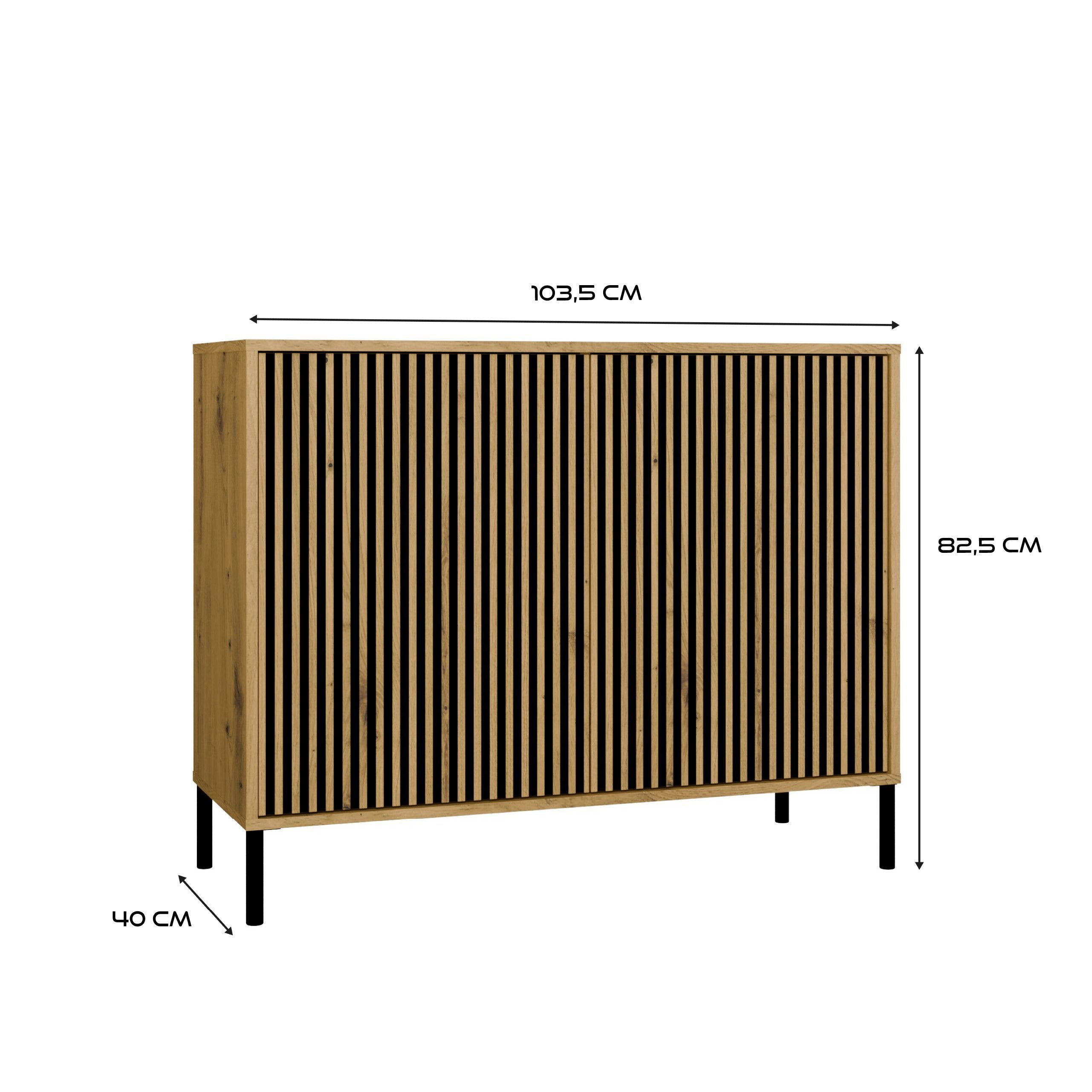 KOMODA KAMARO 2D SLIM DĄB ARTISAN LAMELE FRONT RYFLOWANY