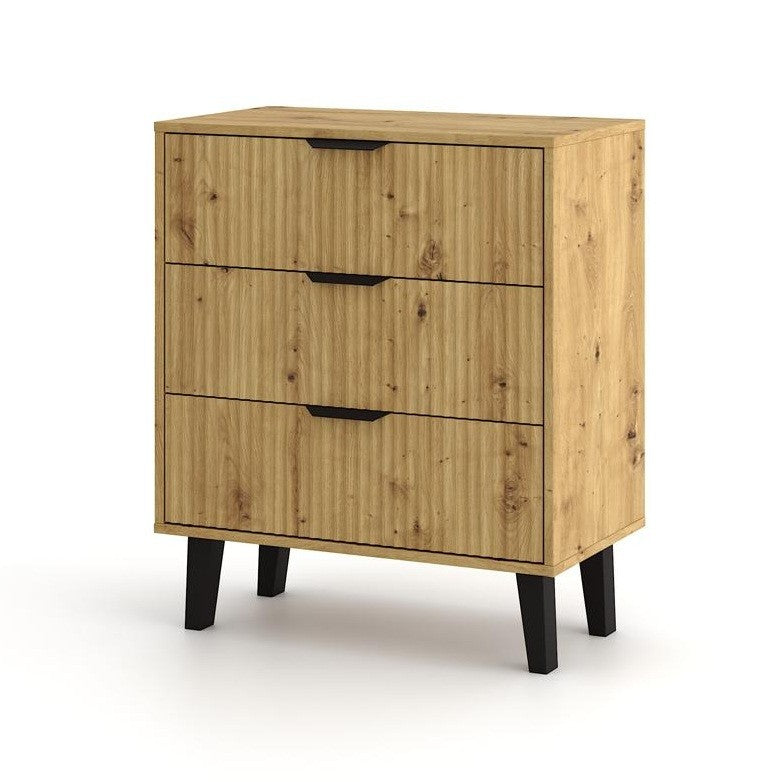 KOMODA SCANDI 3S SLIM 3 SZUFLADY RYFLOWANE FRONTY DĄB ARTISAN