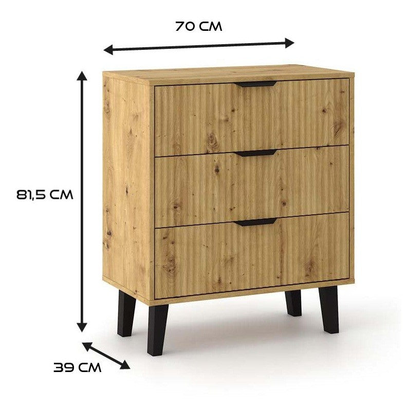 KOMODA SCANDI 3S SLIM 3 SZUFLADY RYFLOWANE FRONTY DĄB ARTISAN