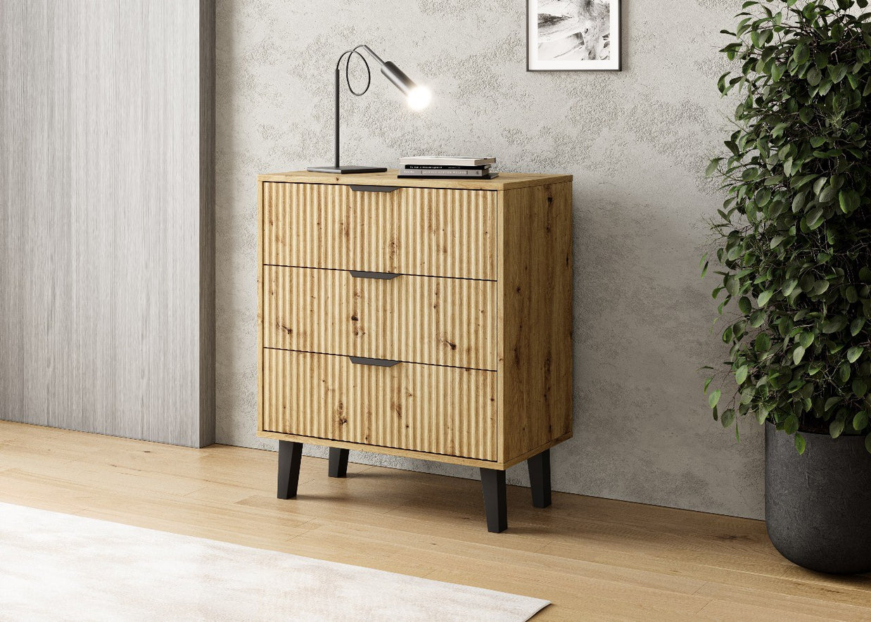 KOMODA SCANDI 3S SLIM 3 SZUFLADY RYFLOWANE FRONTY DĄB ARTISAN