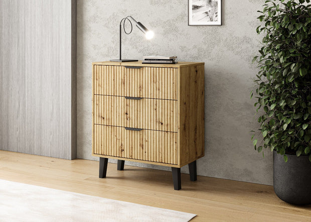 KOMODA SCANDI 3S SLIM 3 SZUFLADY RYFLOWANE FRONTY DĄB ARTISAN