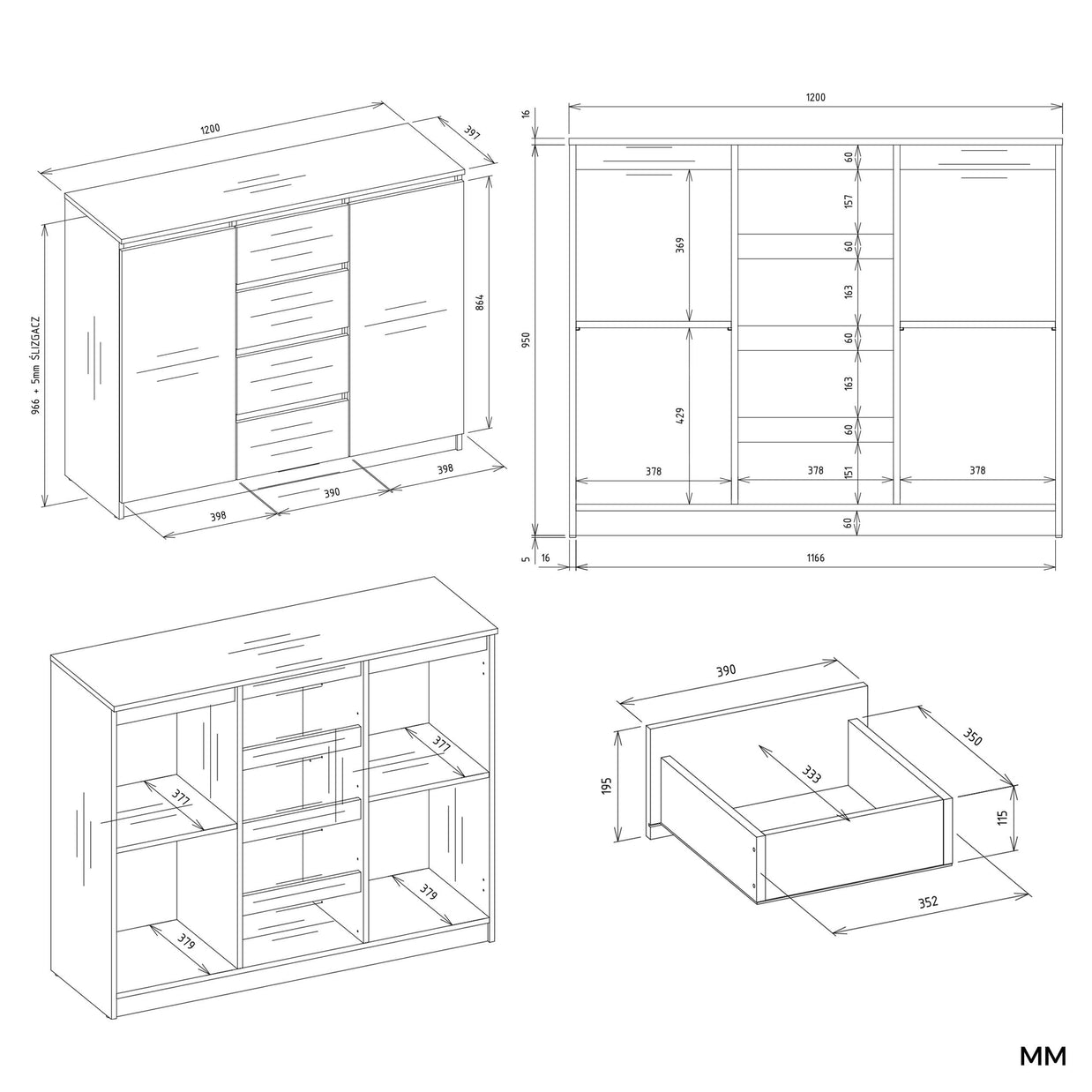 KOMODA SZAFKA 2D4S 120 - KASZMIR BEŻ