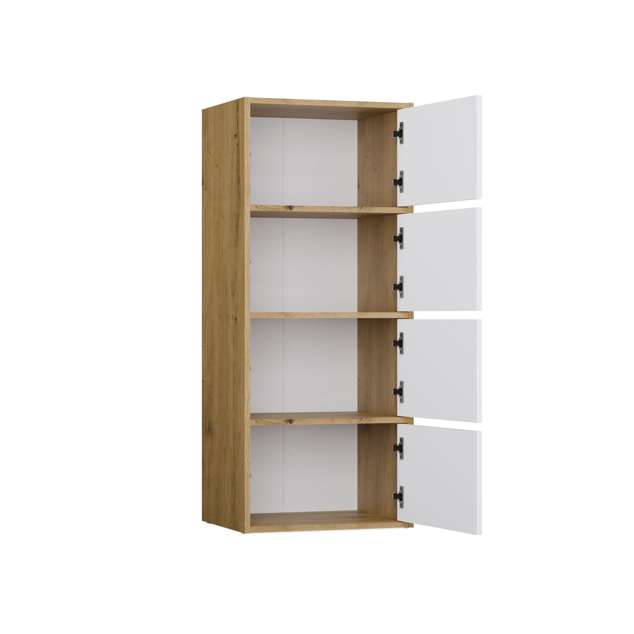 KOMODA ALMA 4 DRZWI 4 PÓŁKI BIEL / KORPUS DĄB ARTISAN