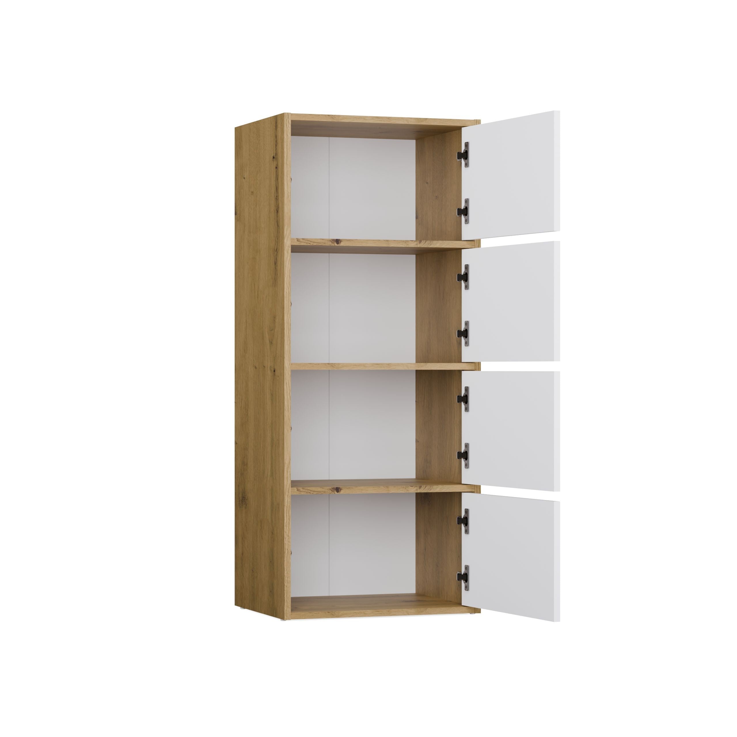KOMODA ALMA 4 DRZWI 4 PÓŁKI BIEL / KORPUS DĄB ARTISAN