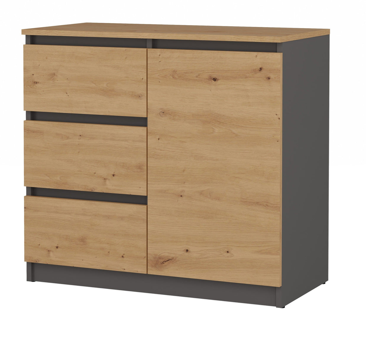 KOMODA 1D3S SZAFKA 1 DRZWI 3 SZUFLADY ANTRACYT DĄB ARTISAN