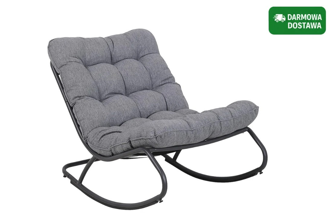 Fotel Bujany VIBE Ogrodowy z Poduszką Stalowy Czarny Szary 115 Cm
