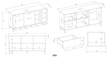 Komoda OLYMPO 2D3S BIAŁA DĄB ARTISAN Szafka 150 Cm 3 Szuflady 2 Drzwi