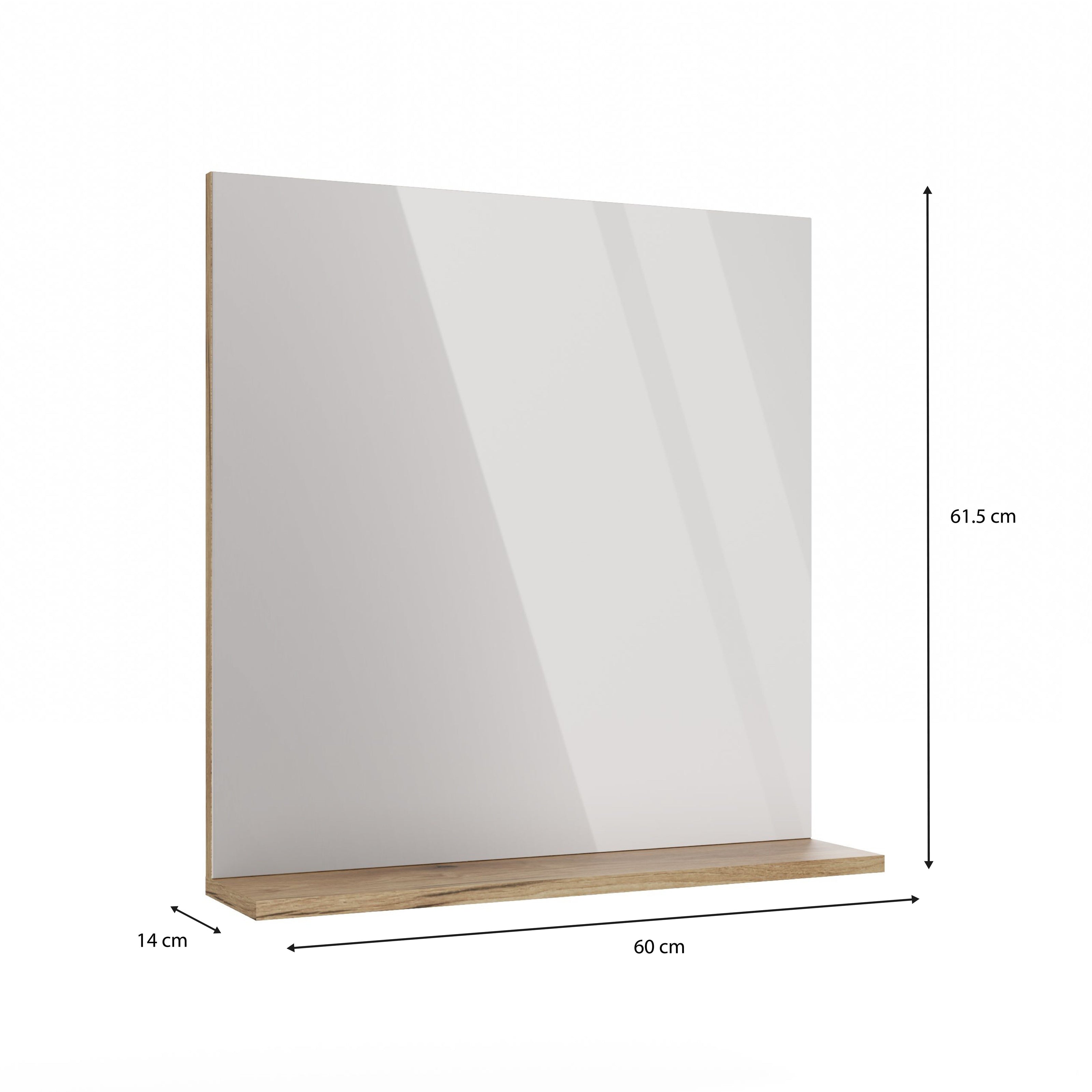 LUSTRO ŁAZIENKOWE Z PÓŁKĄ TIGO 60x61,5 CM DĄB EVOKE DO ŁAZIENKI