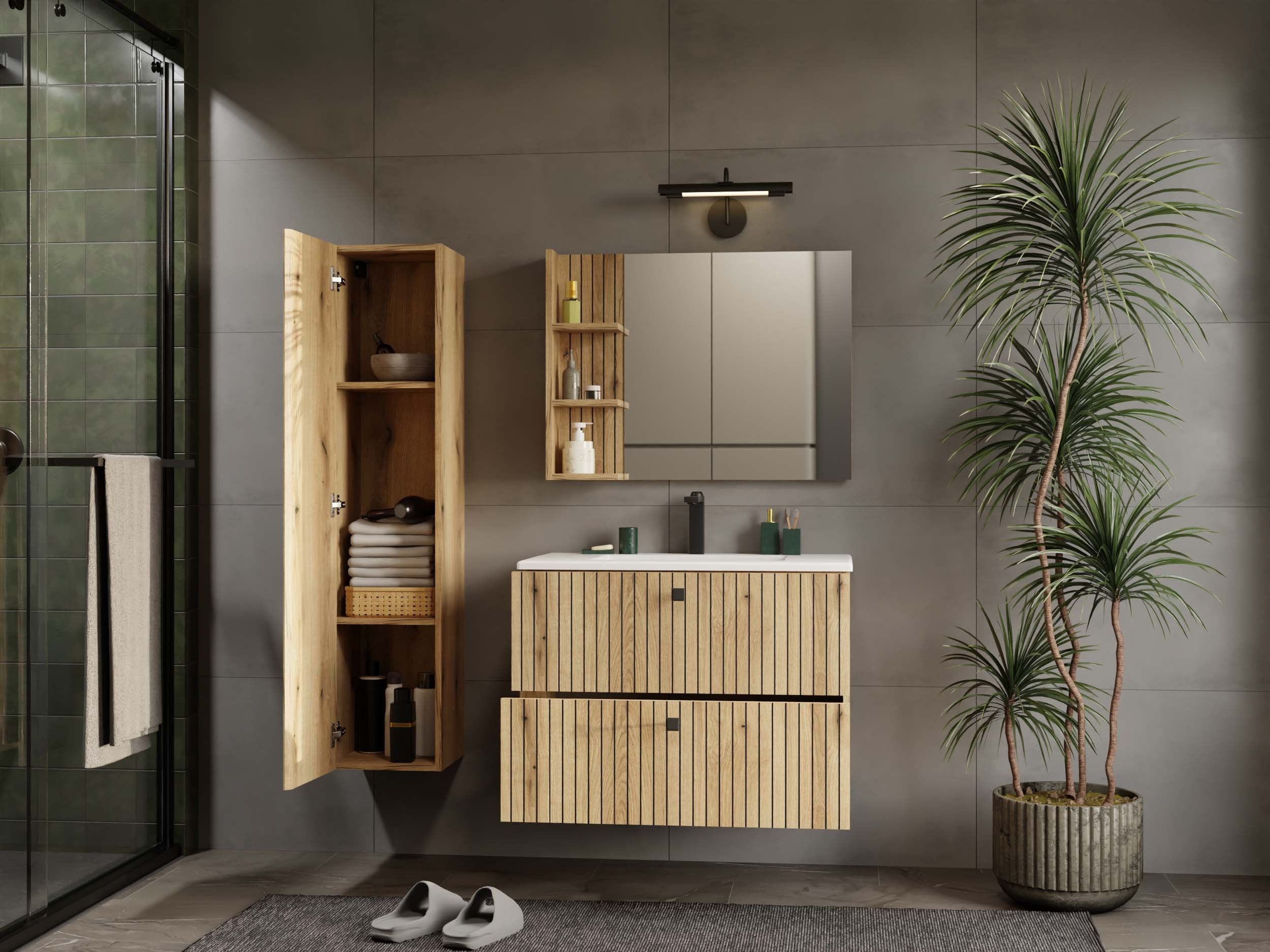 SZAFKA POD UMYWALKĘ TIGO 80 2S DĄB EVOKE RYFLOWANY FRONT
