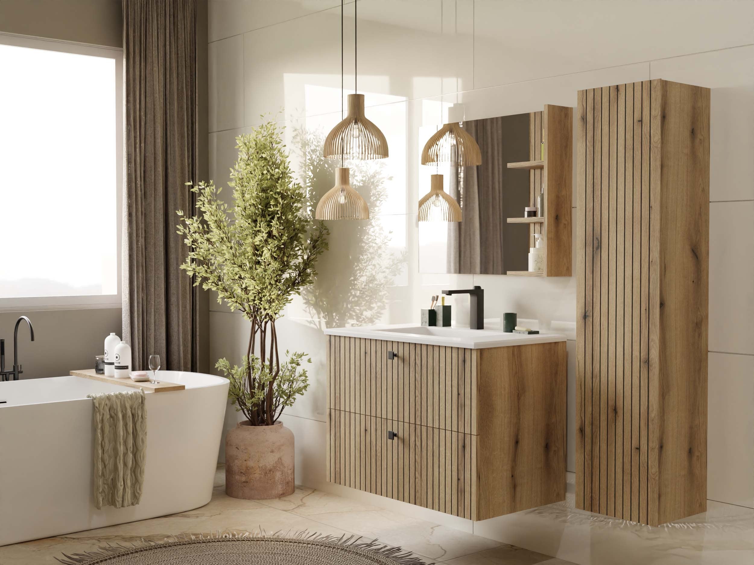 SZAFKA POD UMYWALKĘ TIGO 80 2S DĄB EVOKE RYFLOWANY FRONT
