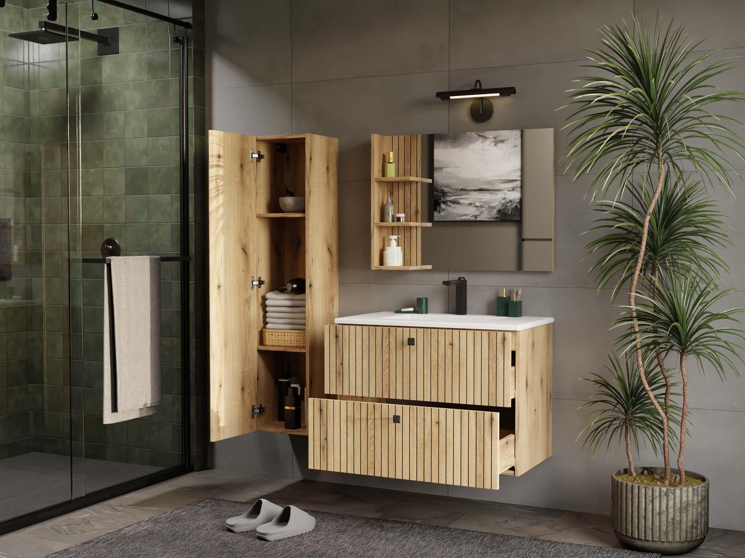 SZAFKA POD UMYWALKĘ TIGO 80 2S DĄB EVOKE RYFLOWANY FRONT