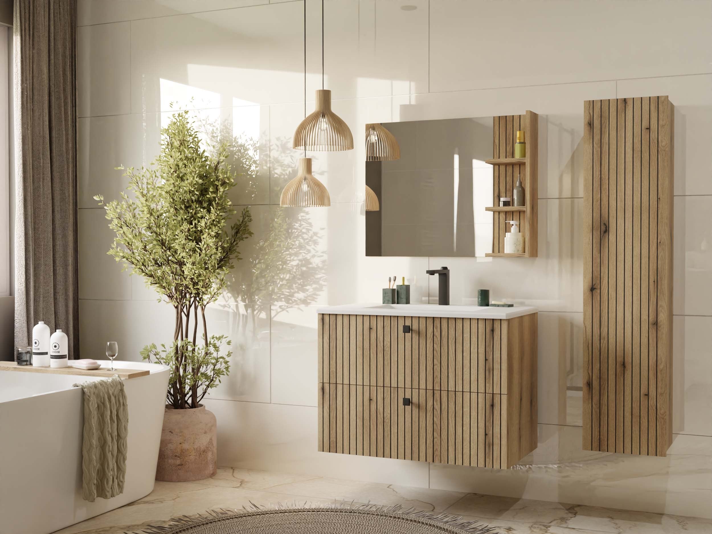 SZAFKA POD UMYWALKĘ TIGO 80 2S DĄB EVOKE RYFLOWANY FRONT + UMYWALKA