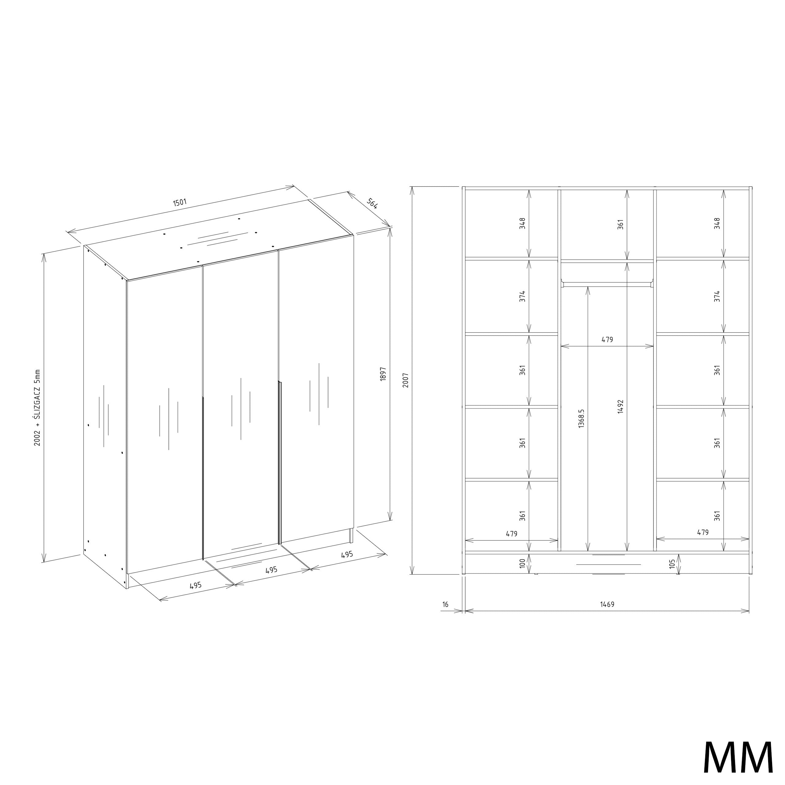 SZAFA SENSO 3D 150CM 3 DRZWI KASZMIR BEŻ