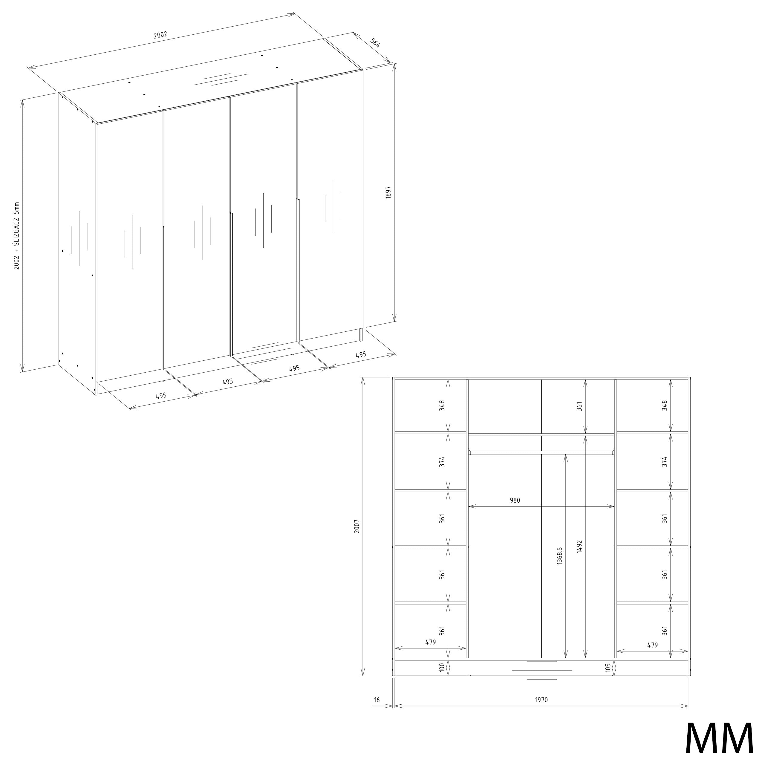 SZAFA SENSO 4D 200CM 4 DRZWI KASZMIR BEŻ