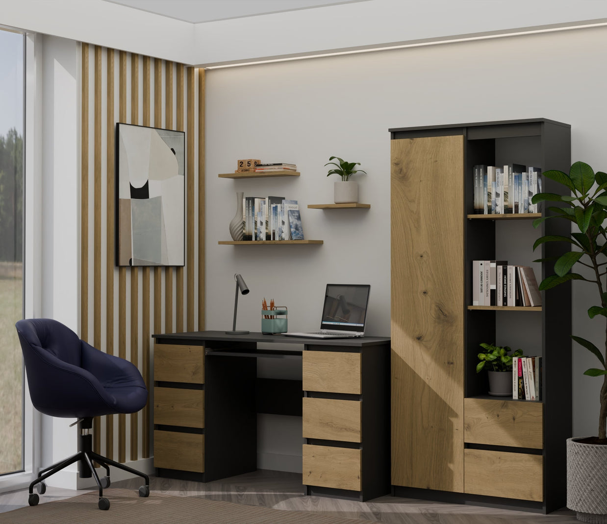 REGAŁ BIUROWY DRZWI RS-80 BILY ANTRACYT DĄB ARTISAN