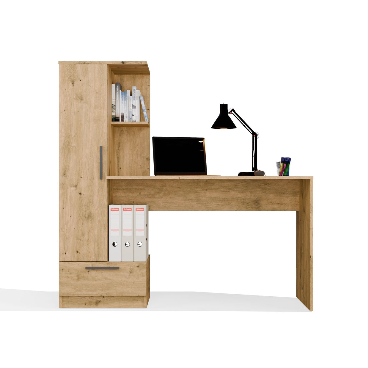ZESTAW BIURKO COSMO DĄB ARTISAN Z REGAŁEM I SZUFLADĄ