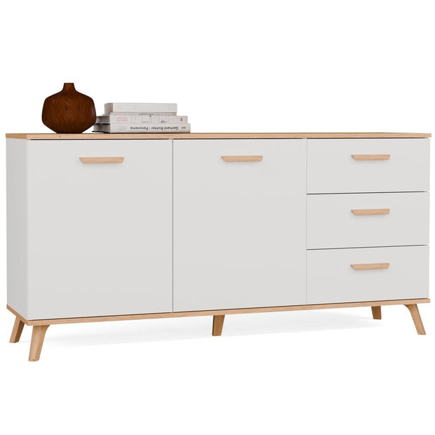 Komoda OLYMPO 2D3S BIAŁA DĄB ARTISAN Szafka 150 Cm 3 Szuflady 2 Drzwi