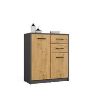 Komoda SIMPLO 2D2S Szafka 2 Szuflady 2 Drzwi Do Salonu ANTRACYT DĄB ARTISAN