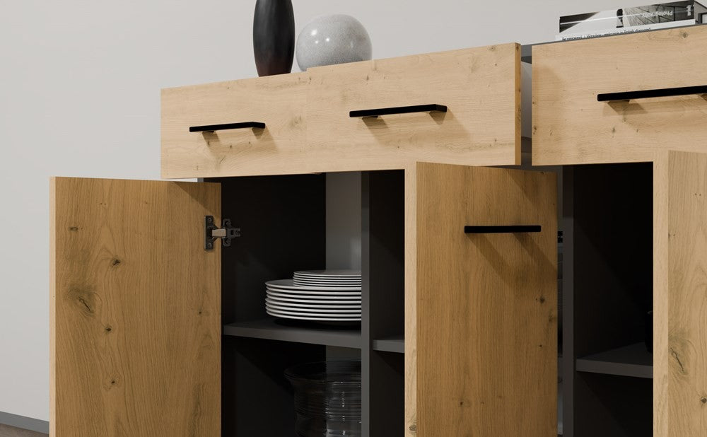 Komoda SIMPLO 3D3S Szafka 3 Szuflady 3 Drzwi ANTRACYT DĄB ARTISAN