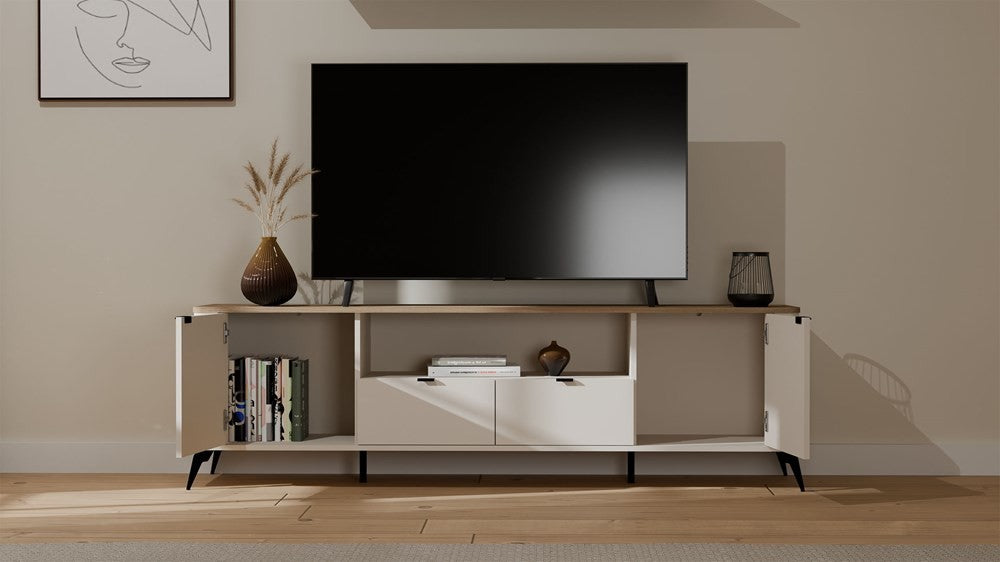 Szafka RTV CORDOBA 2D2S Kaszmir Beż Dąb Castello Szafka Pod TV 2 Szuflady