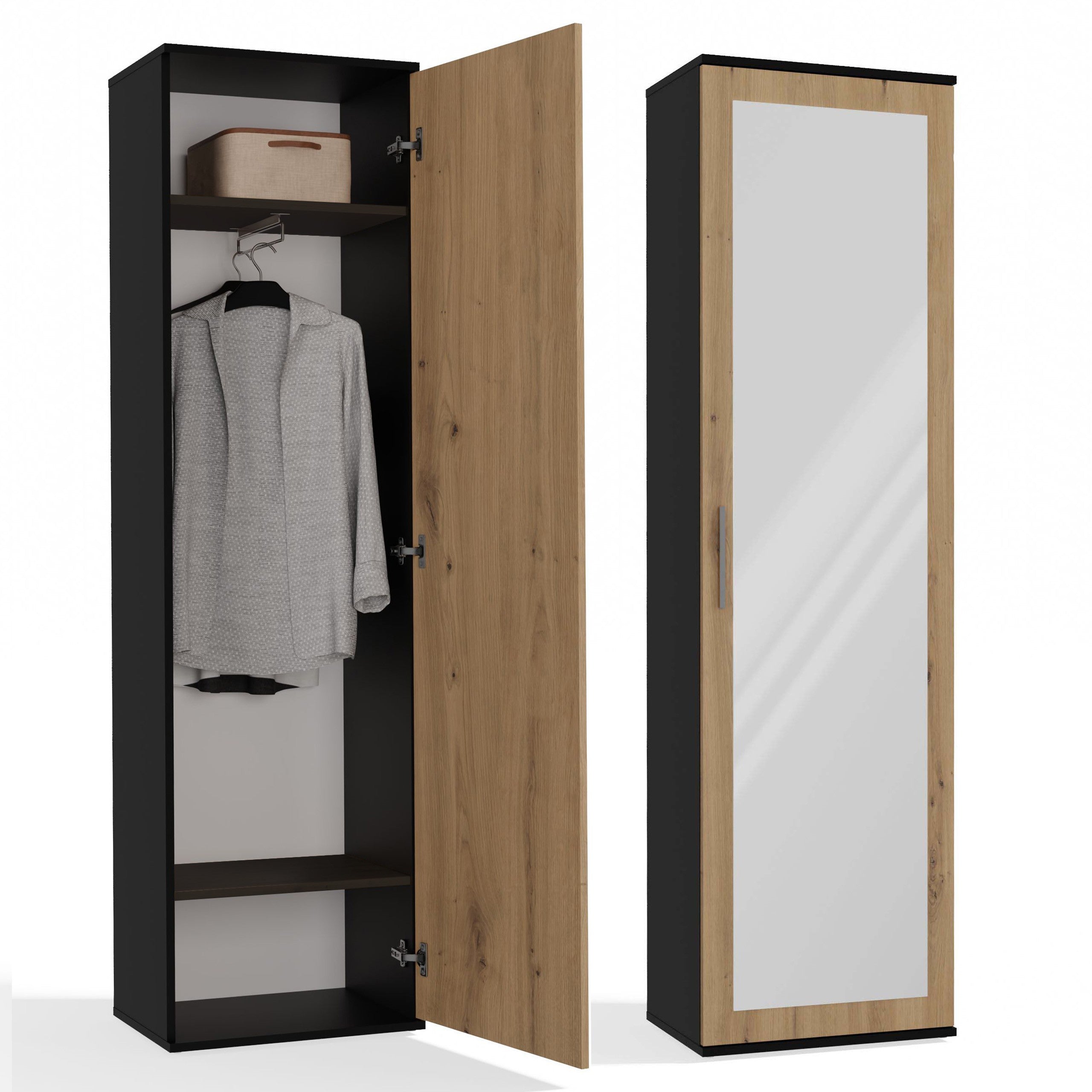SZAFA DUO LUSTRO ANTRACYT DĄB ARTISAN
