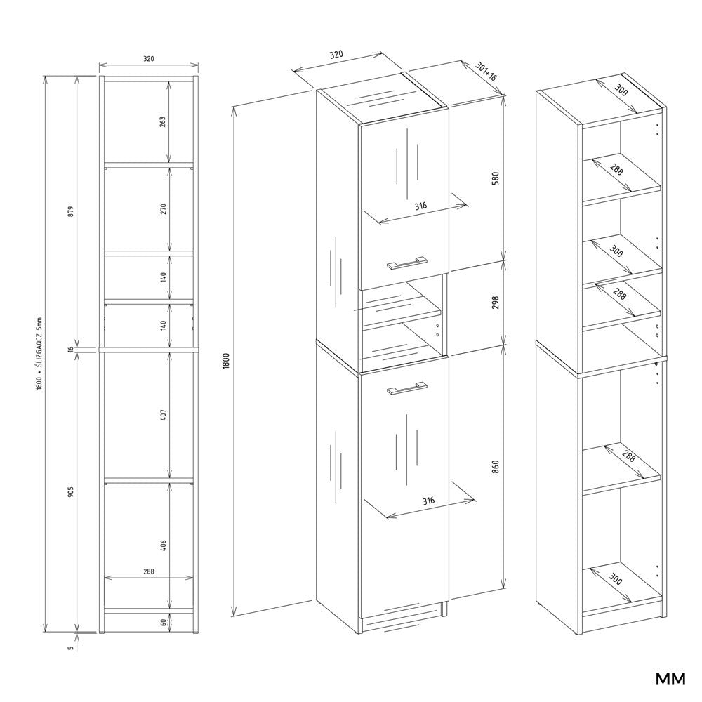 Szafka Łazienkowa Słupek 32 cm MARBELA 1.0 Regał Słupek 2 Drzwi KASZMIR BEŻ